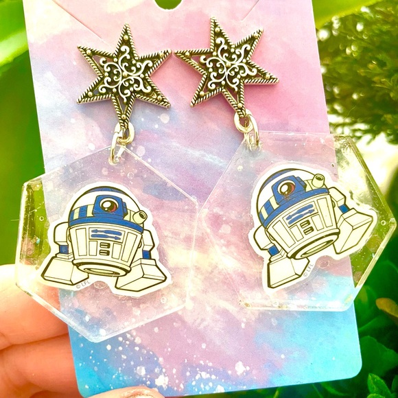 R2-D2 Acrylic Dangle Earrings - Picture 1 of 5